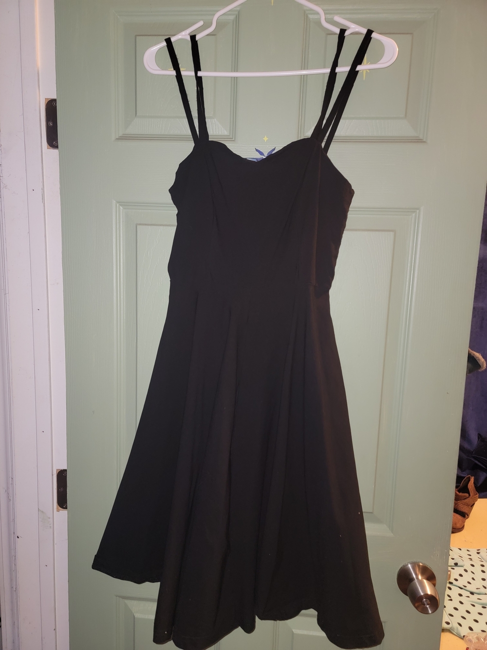 Source Unknown Black Midi A-Line Dress with Double Straps